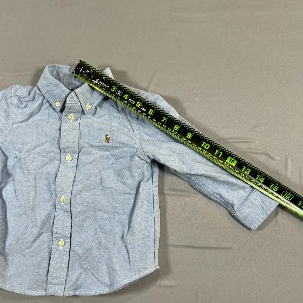 Ralph Lauren Shirt Kids 24M Blue Cotton Embroidered Logo Long Sleeve Button Down